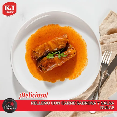 Vista 3 de KJ Poultry Kosher Ready Meals – Rollos de col rellenos de ternera, comidas de carne MRE listas para comer, sin gluten (paquete de 1) preparado