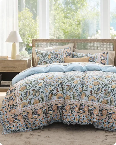 Vista 17 de Bedsure - Juego de funda de edredón para cama individual - Juego de funda de edredón reversible de flores de algodón 100 % con cierre de cremallera