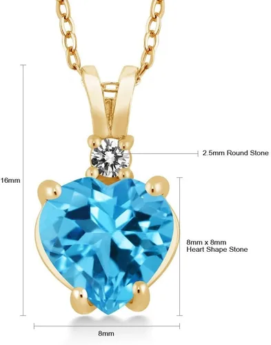 Vista 4 de 2.32ct forma de corazón Swiss Azul Topacio Blanco Diamond 14K oro amarillo colgante