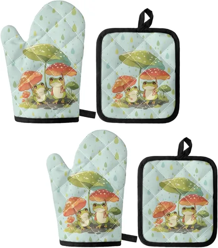 Vista 29 de UNICEU Juego de 4 manoplas de horno personalizadas y soportes para ollas, decoración de cocina, guantes protectores personalizados para hornear
