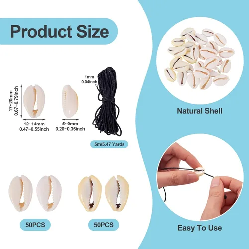 Vista 3 de Cheriswelry 100 cuentas de concha para hacer pulseras, conchas de cauri, cuentas espaciadoras de verano, playa, cuentas ovaladas para hacer