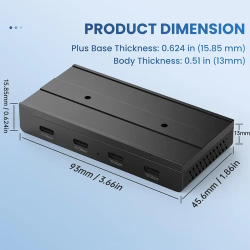 Vista 7 de EJAY Concentrador magnético USB-C de 4 puertos de 10 Gbps para Mac y Windows Aluminio Montaje flexible Se fija debajo del escritorio