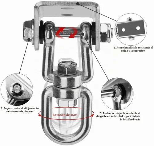Vista 2 de Kit de Colgamiento de Hamaca Velomill, Capacidad de 454 kg, Gira 360°, Gancho Ultra Resistente para Columpio, Silla, Múltiples Gimnasios Interiores