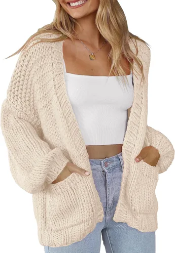 Vista 2 de Cárdigan de punto suave con bolsillos para mujer, manga larga, casual, de punto, frente abierto, suéteres ligeros