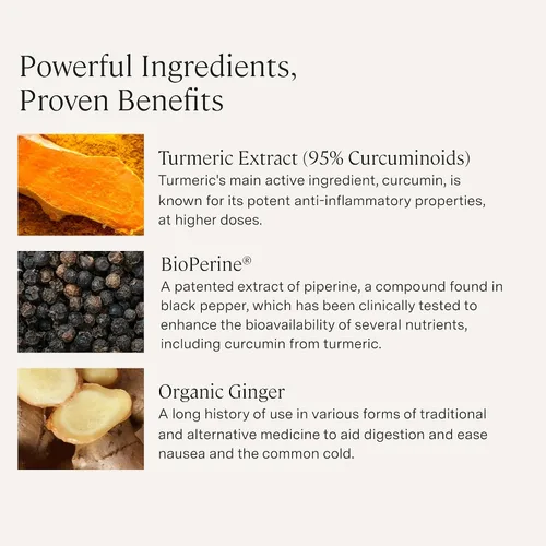 Vista 3 de Stonehenge Health Cúrcuma Dinámica con Curcumina y Jengibre - Alta Potencia - 1,650 mg de Cúrcuma con 95% de Curcuminoides y BioPerine, 90 Cápsulas