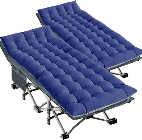 Vista 10 de LILYPELLE Catre de Camping Plegable, Catres de Dormir Extra Anchos de Servicio Pesado con Bolsa de Transporte, Catres de Campamento de Viaje Azul
