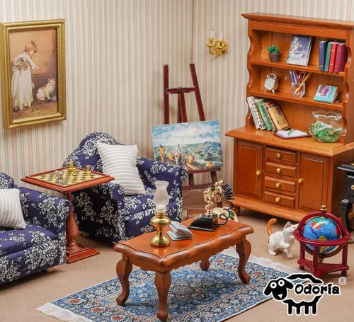 Vista 7 de Odoria 1/12 Silla en miniatura Sillón Casa de muñecas Muebles Accesorios, Azul Oscuro
