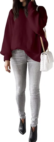 Vista 4 de LOGENE Women's Oversized Batwing Long Sleeve Crewneck Side Slit Ribbed Knit Pullover Sweater Tops