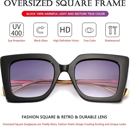 Vista 5 de AIEYEZO Gafas de sol de moda para mujer, gafas de sol de marco cuadrado de moda con protección UV400