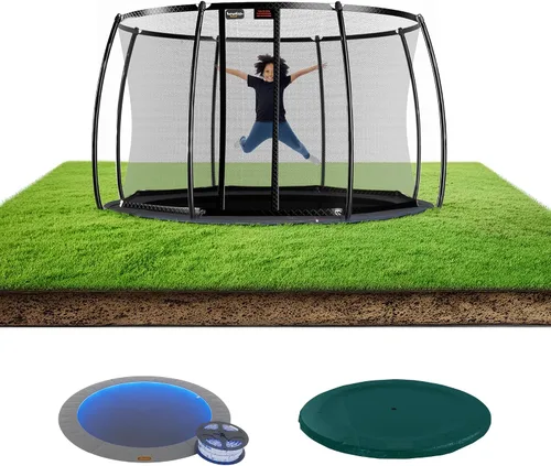 Vista 11 de Avyna Trampolín redondo en el suelo de alta calidad, 15 pies, 14 pies y 12 pies - Trampolín al aire libre para niños y adultos con características