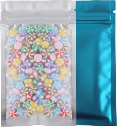 Vista 14 de 100 bolsas de sellado con cremallera resellables de papel metálico de color transparente esmerilado para ventana (negro, soporte 2 onzas)