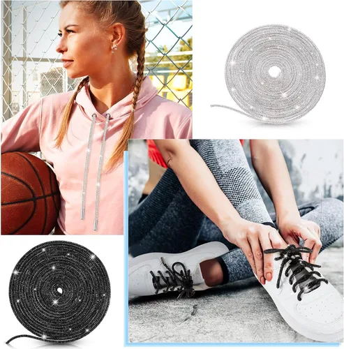Vista 6 de MTLEE Cordones de zapatos con diamantes de imitación, cordones de diamantes de imitación con capucha y cordones de purpurina para zapatillas