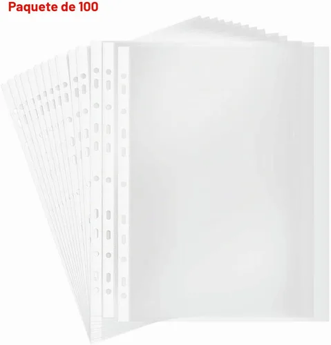 Vista 3 de Bolsillo perforado A4, protectores de hojas, 100 páginas, protectores de hojas transparentes para carpetas, protectores de páginas de plástico