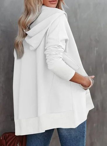 Vista 3 de SHEWIN Sudadera de gran tamaño para mujer, casual, con botones, cuello en V, con bolsillo