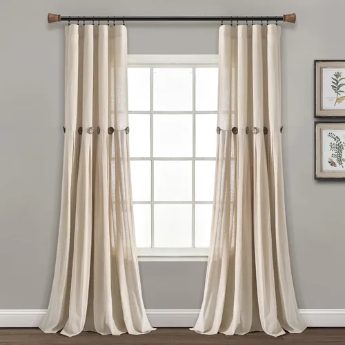 Vista 25 de Lush Decor - Cortinas de lino con botones de estilo granja, panel individual, diseño plisado de dos tonos de 40 pulgadas de ancho x 108 pulgadas