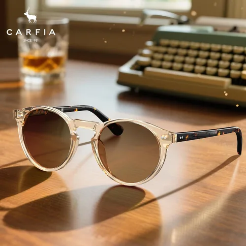 Vista 45 de CARFIA Gafas de sol redondas de acetato para hombre, polarizadas, protección UV, gafas de sol clásicas retro CA5289L