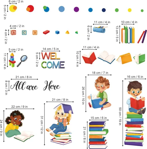 Vista 5 de wondever Calcomanías de pared de esquina de lectura, citas inspiradoras para niños, con citas inspiradoras All are Welcome Here Peel and Stick