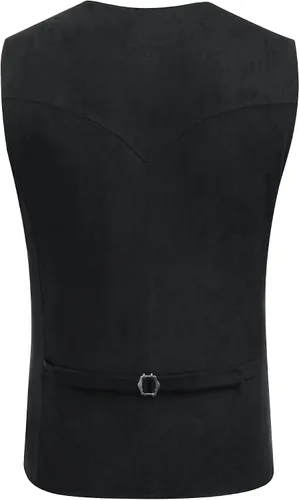Vista 4 de COOFANDY Chaleco de traje de cuero de gamuza para hombre, chaleco occidental casual, chaleco ajustado