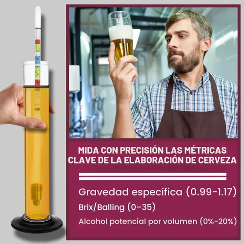 Vista 3 de Fermtech Kit de Hidrómetro de Triple Escala de Vidrio - Prueba ABV, Brix, gravedad para vino, cerveza, hidromiel y kombucha, con paño de microfibra