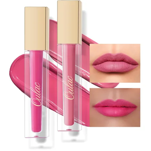 Vista 12 de Oulac Lápiz labial mate rosa para mujeres, lápiz labial líquido duradero de color rosa intenso, color de labios de alto impacto con cobertura total