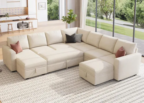 Vista 14 de HONBAY Sofá Seccional Cama con Cama Extraíble, Sofá en Forma de U con Almacenamiento, Sofás Seccionales Modulares para Sala de Estar, Gris Oscuro