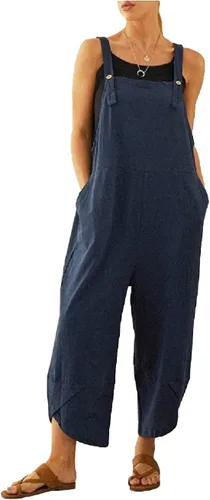 Vista 6 de Overol de verano para mujer, overol de pierna ancha, informal, holgado Verde militar