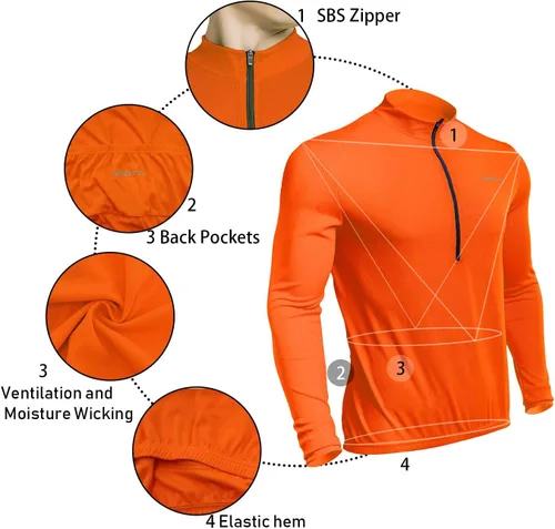 Vista 8 de Spotti Playera de mangas largas para ciclismo, para hombre. Remera para ciclismo, transpirable y de secado rápido.