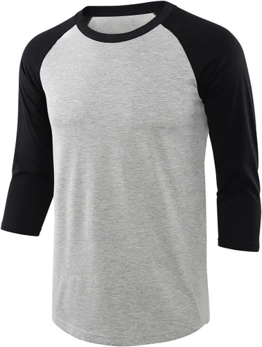 Vista 9 de Camisetas de béisbol deportivas básicas de algodón suave de manga larga raglán 3/4 para hombre