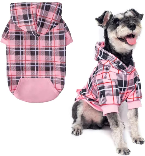 Vista 33 de EXPAWLORER Sudadera con capucha para perro a cuadros, estilo británico, suéter cálido para perro con agujero para correa, ropa de pitbull, ropa