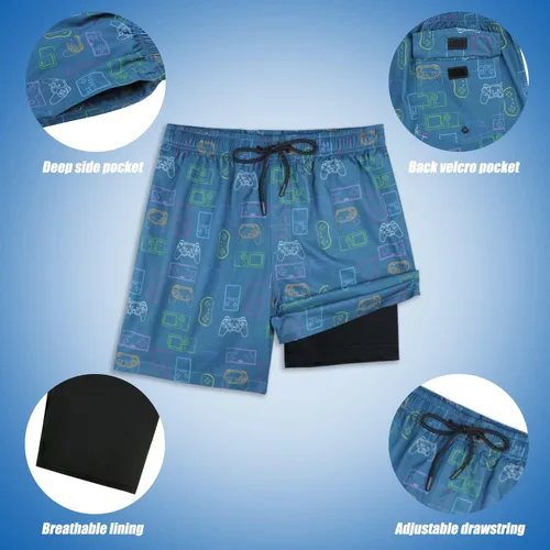 Vista 104 de Traje de baño para hombre con forro de compresión de secado rápido de 5.5 pulgadas con forro tipo bóxer amarillo (1-Yellowstar)