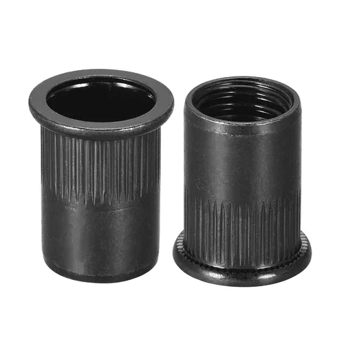 Vista 15 de uxcell Tuercas de remache M4 de acero al carbono chapadas en zinc moleteado cabeza plana roscada tuerca de inserción negra 20 piezas