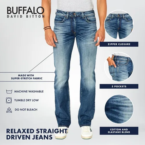 Vista 4 de Buffalo David Bitton Jeans de pierna recta relajada para hombre con tela elástica