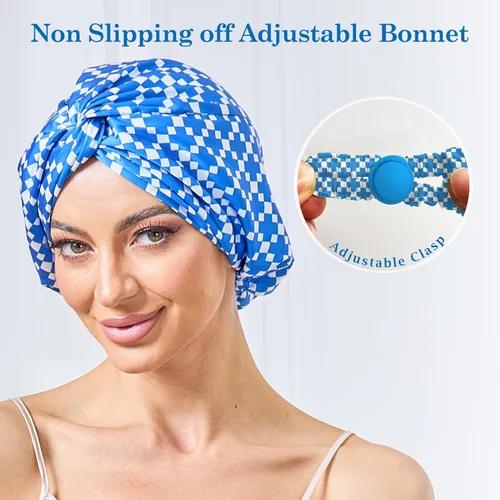 Vista 8 de Gorro de satén de seda ajustable para envolver el cabello para dormir, gorro de dormir de doble capa, turbante nocturno para cabello largo y rizado