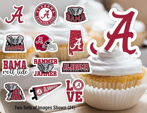 Vista 5 de Decoraciones para cupcakes de la Universidad de Alabama, suministros para fiestas de fútbol americano, cumpleaños, graduación (24 piezas)