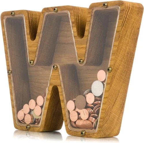 Vista 25 de Alcancía de madera personalizada con letra para niños, niñas y adultos, bancos de monedas de madera de roble duradero, 3 tamaños para elegir