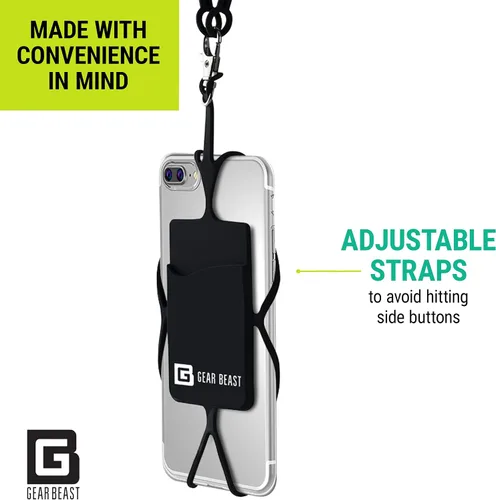 Vista 6 de Gear Beast - Correa universal para teléfono celular compatible con iPhone, Galaxy y la mayoría de teléfonos inteligentes, incluye soporte para Negro