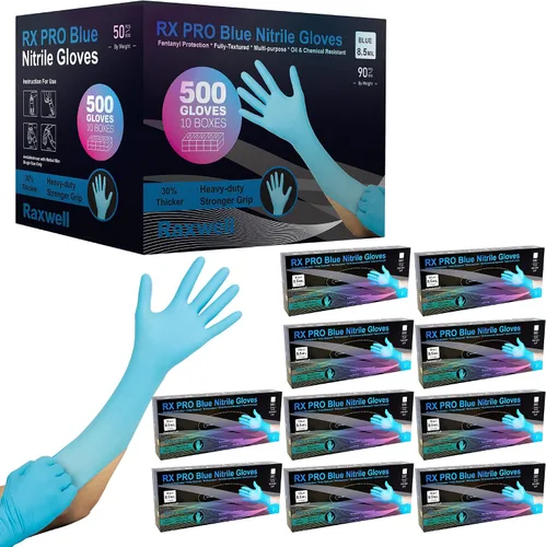 Vista 10 de Raxwell 8.5 Mil Nitrile Gloves, Heavy Duty Cleaning Gloves, For Adults 8.5 Mil Support, Forearm Coverage, Textured Grip, Chemical Resistant