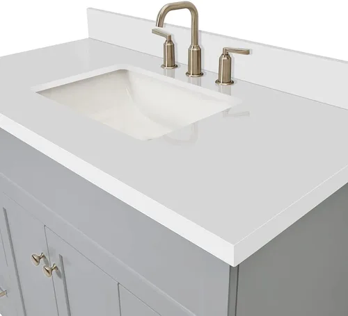 Vista 5 de ARIEL Hamlet - Mueble de baño de 42 pulgadas con fregadero, madera maciza, encimera y protector contra salpicaduras de cuarzo blanco puro de 1.5