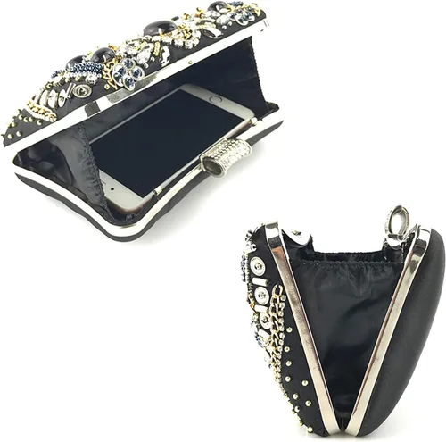 Vista 4 de Lanpet Bolso de noche con diamantes de imitación de cristal para mujer, bolso de hombro con correa de cadena, Negro 2