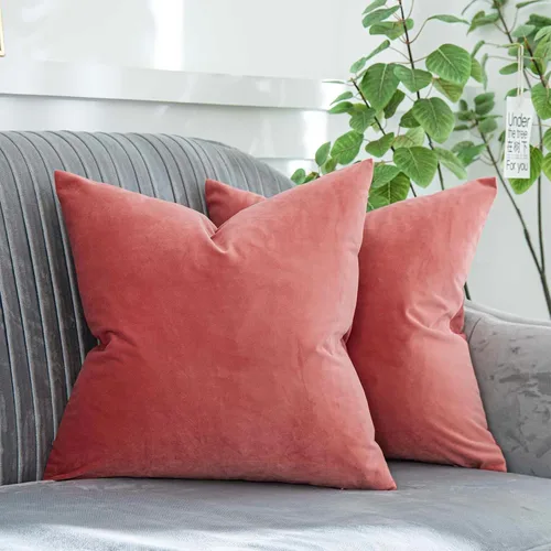 Vista 17 de Juego de 2 fundas de almohada decorativas de terciopelo de 14 x 14 pulgadas con cremallera, fundas de cojín cuadradas suaves y lisas de lujo