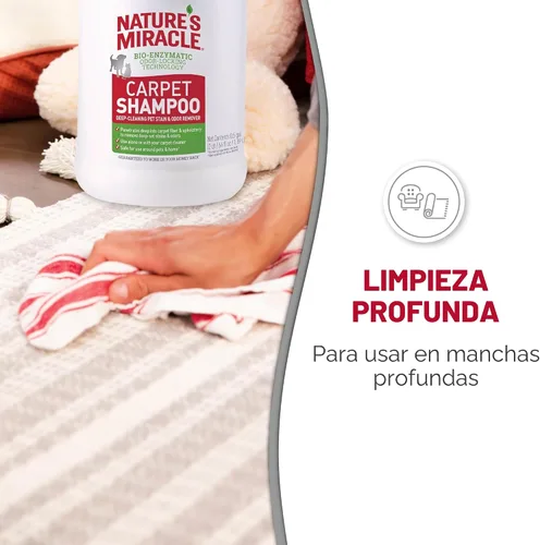 Vista 4 de Champú para alfombras Nature’s Miracle, quitamanchas y olores para mascotas de limpieza profunda, 64 onzas