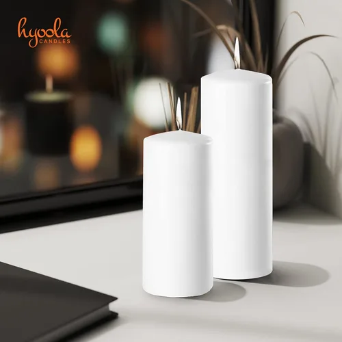 Vista 6 de Hyoola Velas de pilar blancas de 2 x 8 pulgadas, paquete de 4 velas de pilar sin perfume, hechas en Europa