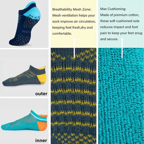 Vista 4 de Hylaea Calcetines antideslizantes unisex para yoga, hospitales, pilates y barre, al tobillo, acolchados