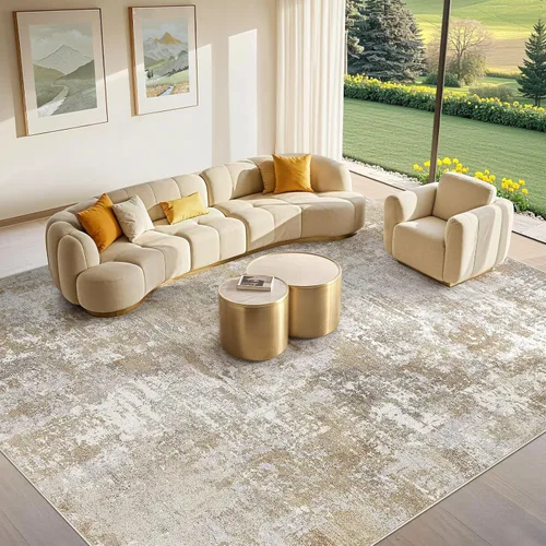 Vista 30 de Tortania Alfombra redonda lavable de 5 pies para sala de estar: Alfombra moderna abstracta neutra grande suave y delgada – Alfombra antideslizante