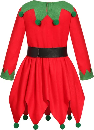 Vista 5 de Disfraz de elfo de Navidad para niñas, disfraz de ayudante de Papá Noel con sombrero de elfo, medias de Navidad
