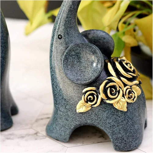 Vista 4 de LQX Escultura de mesa, pequeñas estatuas decorativas en casa, elefante abstracto, estatua familiar, resina, columpio, escultura de elefante, regalo