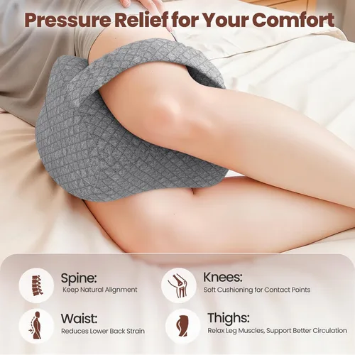 Vista 3 de Almohada de rodilla para dormir de lado, almohada de espuma viscoelástica de apoyo para las piernas para dormir de lado con correa elástica