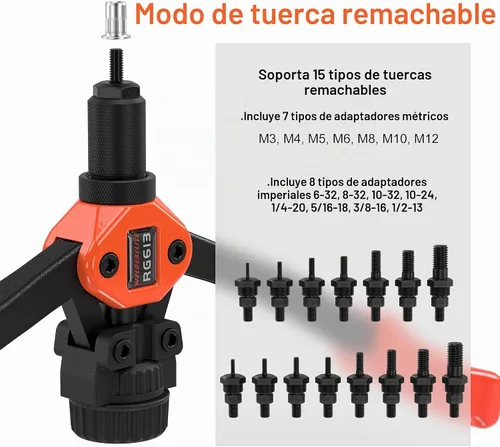 Vista 7 de Kit de pistola de remache de doble función, incluye 405 tuercas de remache, remaches ciegos, 15 mandriles, 5 boquillas de remache, multiusos