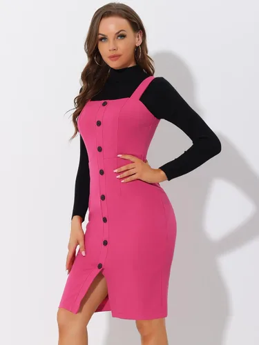 Vista 2 de Allegra K Vestido sin mangas con botones en la parte delantera para mujer