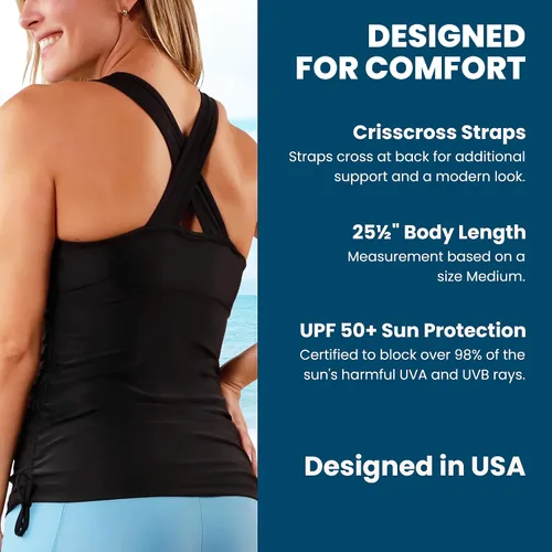 Vista 4 de UV Skinz Tankini de natación para mujer, protección solar FPU 50+, modesta camiseta sin mangas, parte superior de traje de baño, parte superior